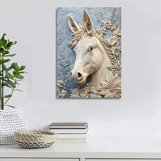 Featuring a Donkey Surrounded by Flowers Painting 40x60cm Metal Print Ready to Hang