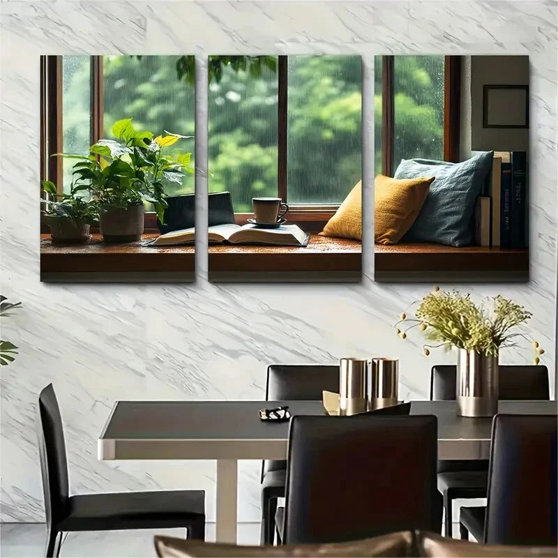 3pcs Bangalore Monsoon Cozy Indian Art Print Metal Print Ready to Hang Art