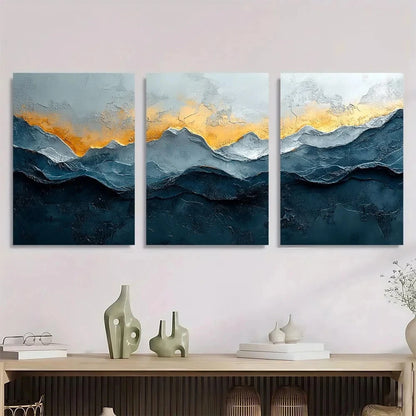 3pcs Elegant Grey and White Abstract Metal Print Ready to Hang Art