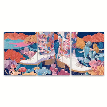 3pcs Western Painting, Preppy Cowgirl Aesthetic Metal Print Ready to Hang Art