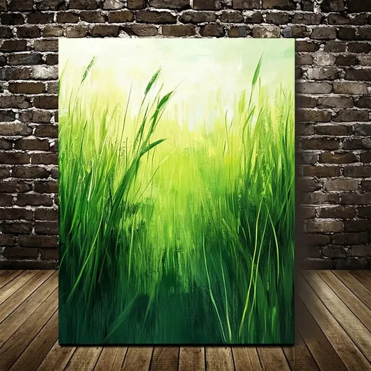 Vibrant Grass Landscape with Sunlit Sky Painting 40x60cm Metal Print Ready to Hang