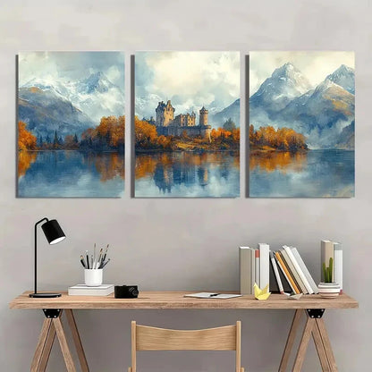 3pcs Watercolor Castle Scottish Landscape Metal Print Ready to Hang Art