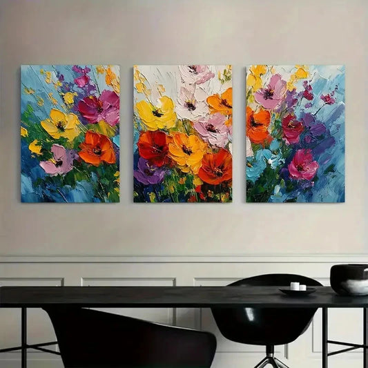 3pcs Abstract Colorful Flowers Painting Metal Print Ready to Hang Art