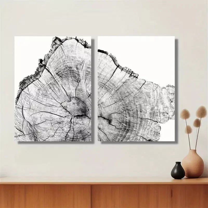 2pcs Decorative Painting, Log Slices, Nordic Style Canvas Framed 50x75cm - High Quality Print 100% Australian Made Wall Canvas Ready to Hang - Bella Home Decor
