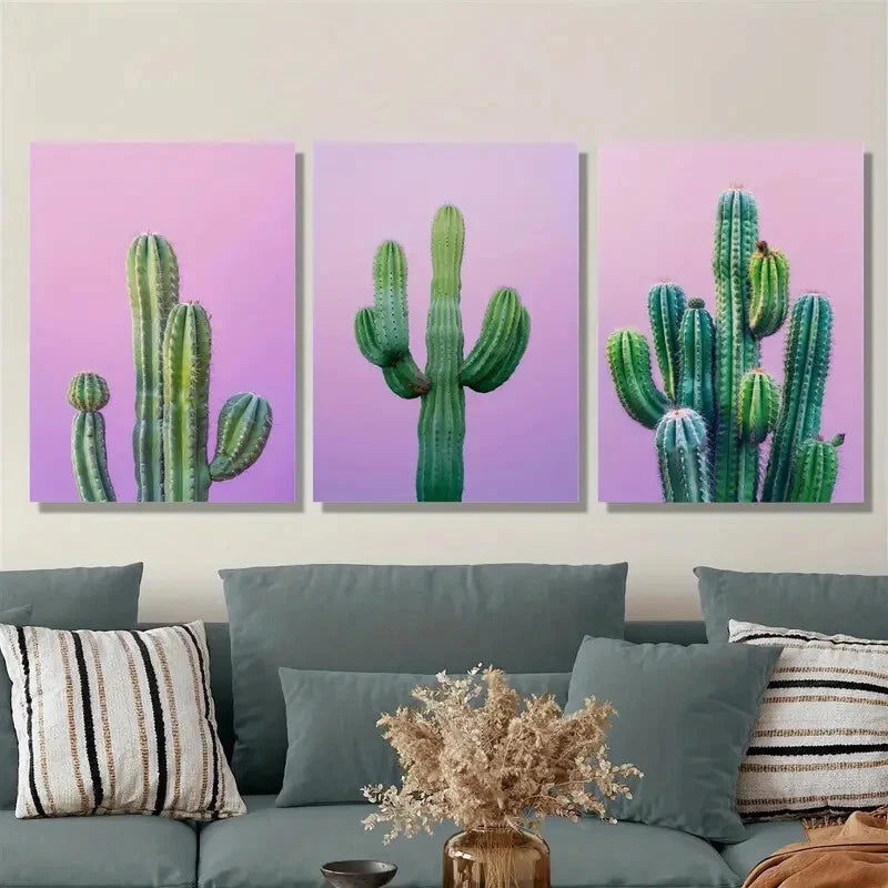 3pcs , Cactus art, desert plant print, stylish Metal Print Ready to Hang Art