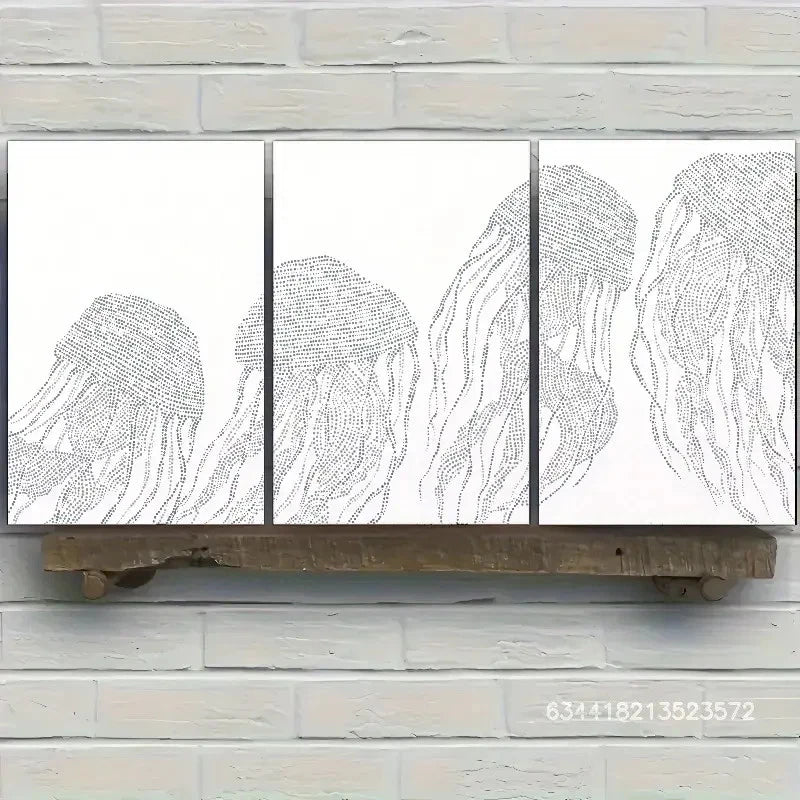 3pcs Jellyfish Print Coastal Beach art decor Metal Print Ready to Hang Art