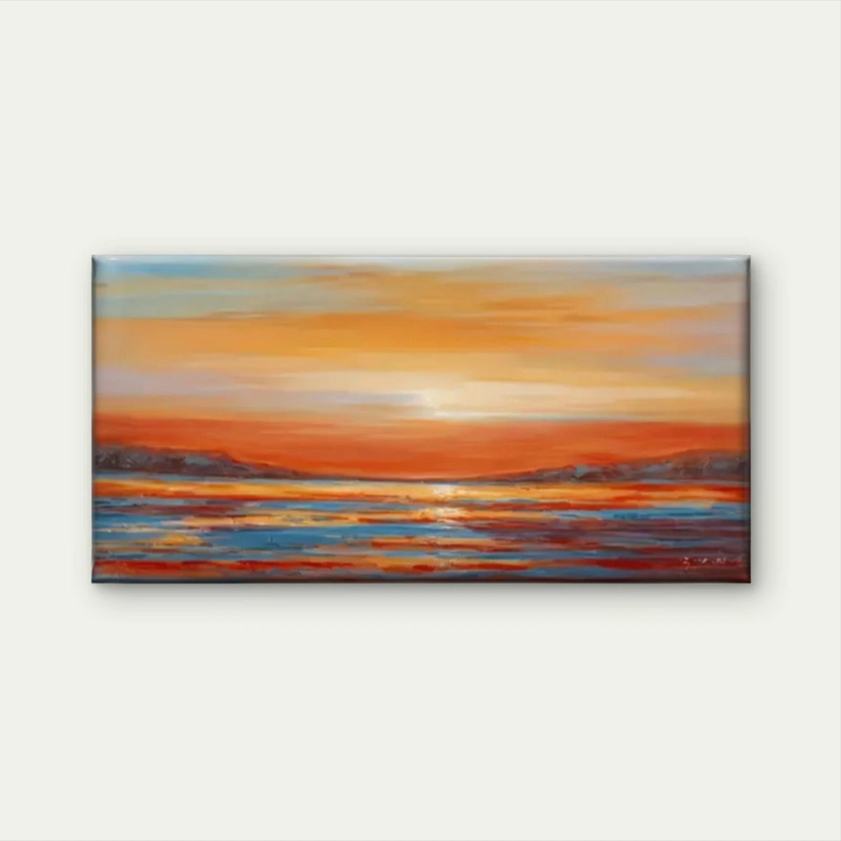 Ocean Sunset Watercolour Wall Art Canvas Office Home Room Framed 120x60cm