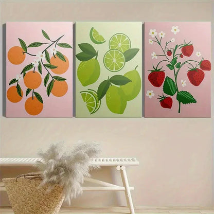 3pcs Vibrant Fruit & Floral Wall Art Set Canvas Framed 40x60cm - High Quality Print 100% Australian Made Wall Canvas Ready to Hang