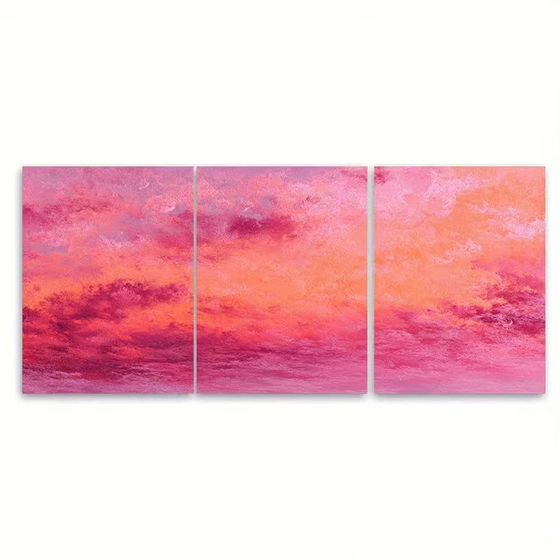 3pcs Sunrise Pink And Orange Textures Metal Print Ready to Hang Art