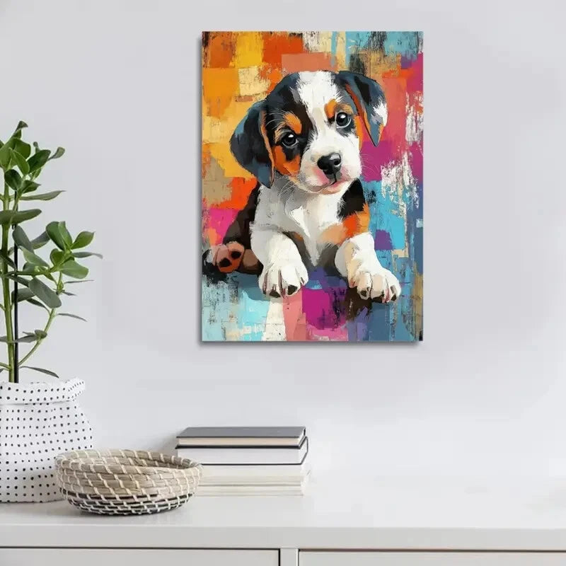 Beautiful Modern Abstract Puppy Contemporary Painting 40x60cm Metal Print Ready to Hang