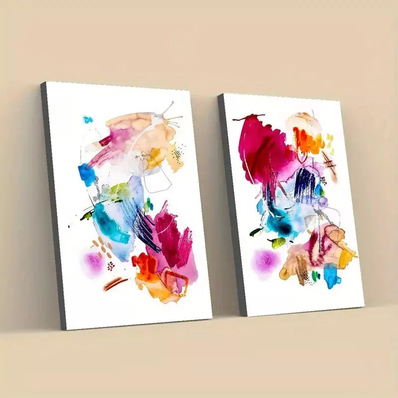 2 Pieces Colorful Abstract Art Framed 50x75cm - High Quality Print 100% Australian Made Wall Canvas Ready to Hang