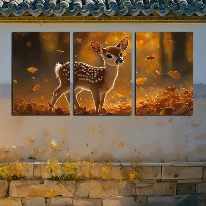 3pcs Beautiful Deer with Dry Leaves Design Metal Print Ready to Hang Art