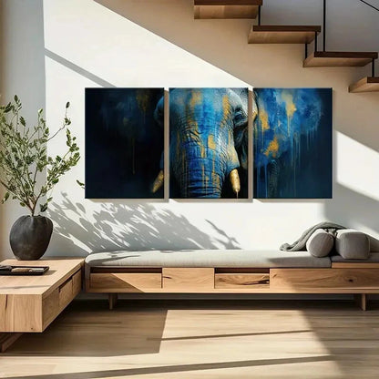 3pcs Abstract Elephant Art Blue Yellow Splash Metal Print Ready to Hang Art