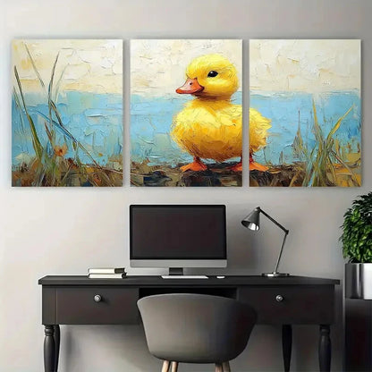 3pcs Yellow Duckling Baby Animals Metal Print Ready to Hang Art