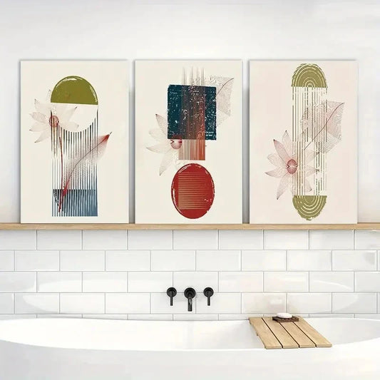 3pcs Abstract Geometric Shapes Painting Metal Print Ready to Hang Art