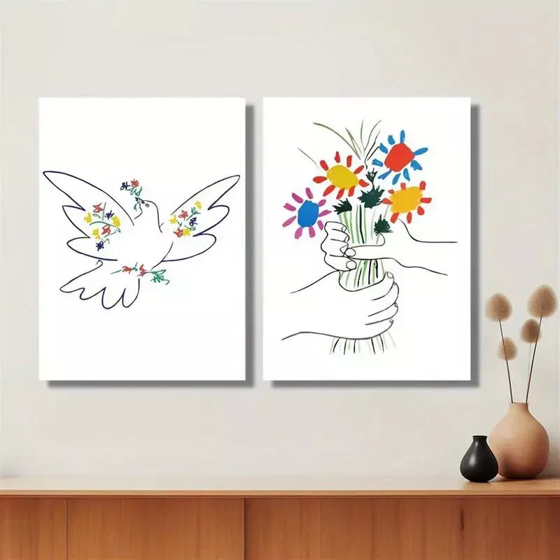 2pcs Abstract Line Art Of Peace Canvas Framed 50x75cm - High Quality Print 100% Australian Made Wall Canvas Ready to Hang