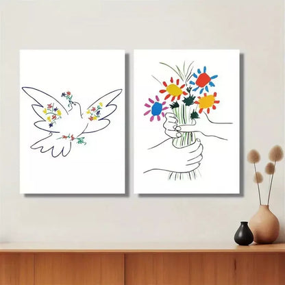 2pcs Abstract Line Art Of Peace Canvas Framed 50x75cm - High Quality Print 100% Australian Made Wall Canvas Ready to Hang