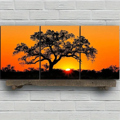 3pcs Thick Trees at Sunset Scenery Metal Print Ready to Hang Art