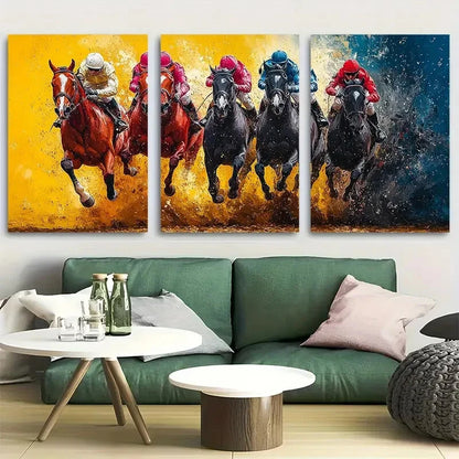 3pcs Abstract Horse Racing Equestrian Jockeys Metal Print Ready to Hang Art