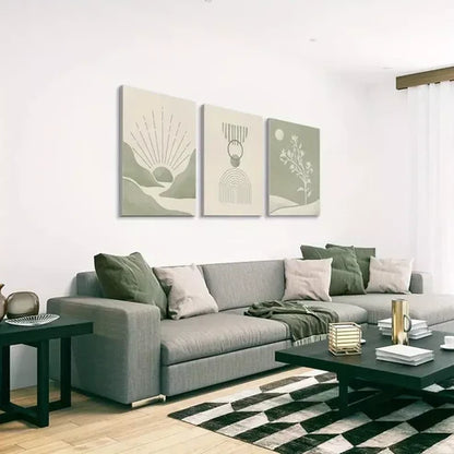 3pcs Sage Green Mid Century Modern Art Canvas Framed 60X90cm - High Quality Print 100% Australian Made Wall Canvas Ready to Hang