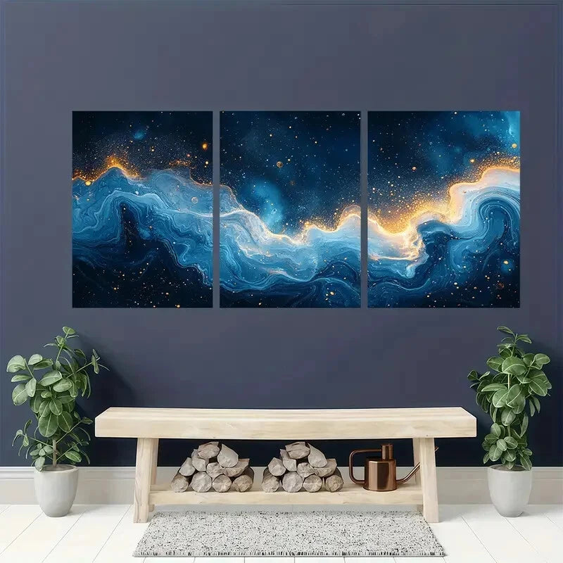 3pcs Ocean-Inspired Blue Fluid Deep Blue GicleeArt Metal Print Ready to Hang Art