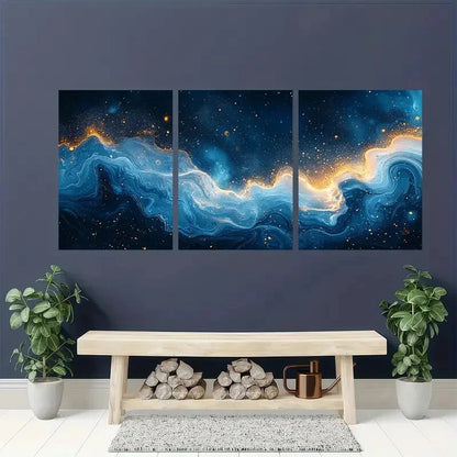 3pcs Ocean-Inspired Blue Fluid Deep Blue GicleeArt Metal Print Ready to Hang Art
