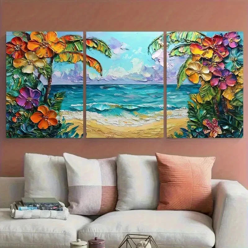 3pcs Tropical Beach Floral Coastal Texture Metal Print Ready to Hang Art