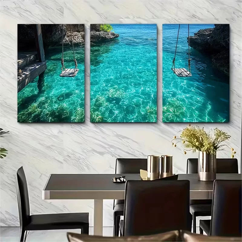 3pcs Exotic Water Swings Metal Print Ready to Hang Art