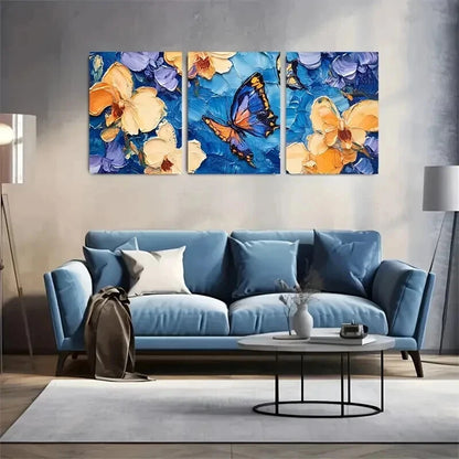 3pcs Vibrant Butterfly and Among Orchid Wall Art Set Canvas Framed 40x60cm - High Quality Print 100% Australian Made Wall Canvas Ready to Hang