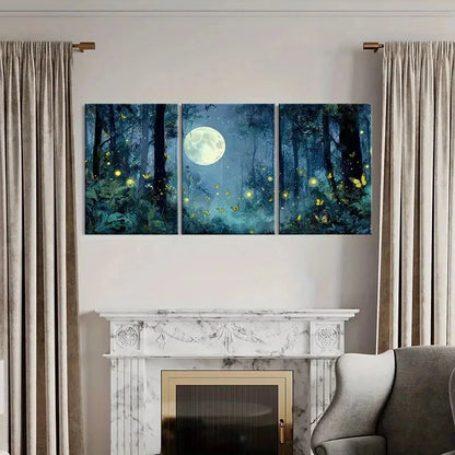 3pcs Moonlit Mystical Enchanted Night Scene Metal Print Ready to Hang Art