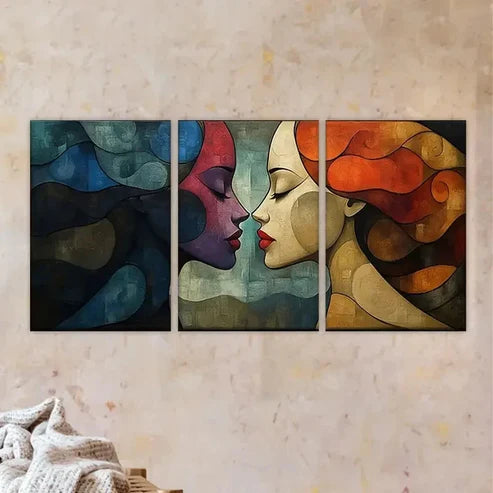 3pcs Two Women with Their Faces Painted Wall Art Set Canvas Unframed - High Quality Print 100% Australian Made Wall Canvas
