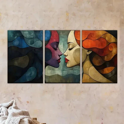 3pcs Two Women with Their Faces Painted Wall Art Set Canvas Unframed - High Quality Print 100% Australian Made Wall Canvas