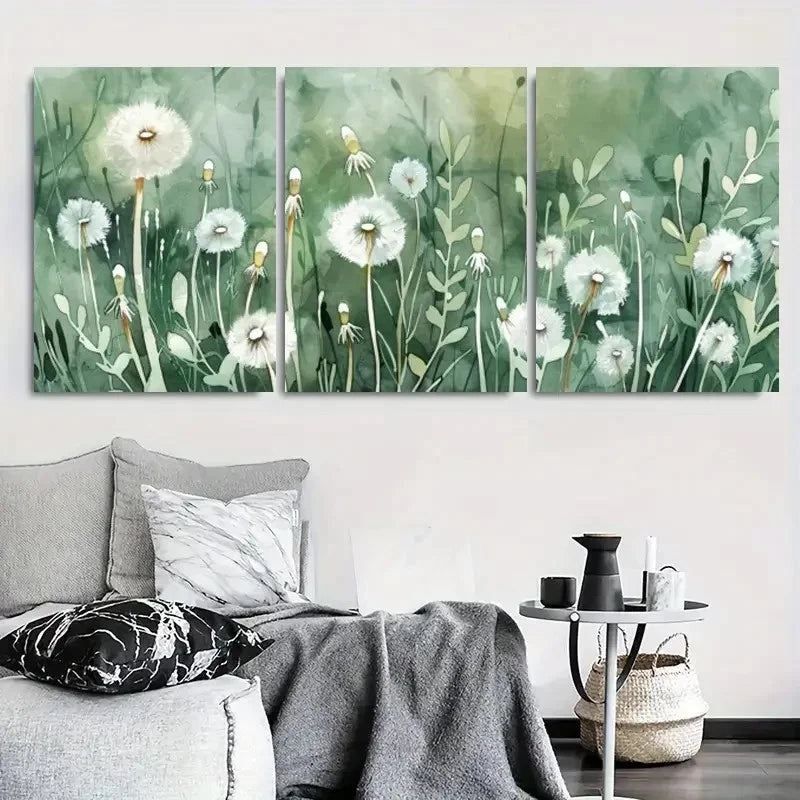 3pcs Whimsical Botanical Dandelion Meadow Wall Art Set Canvas Framed 60x90cm - High Quality Print 100% Australian Made Wall Canvas Ready to Hang