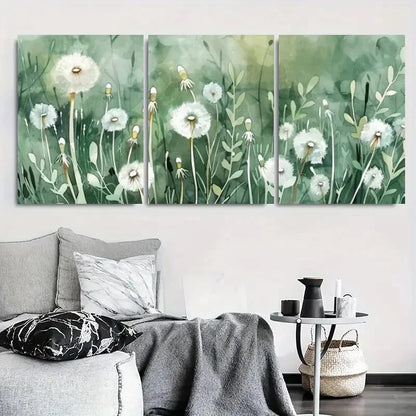 3pcs Whimsical Botanical Dandelion Meadow Wall Art Set Canvas Framed 60x90cm - High Quality Print 100% Australian Made Wall Canvas Ready to Hang