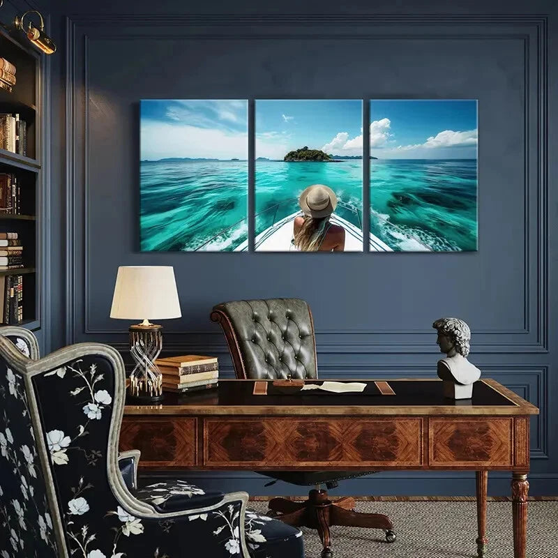 3pcs Turquoise Waters Island Paradise Travel Art Metal Print Ready to Hang Art
