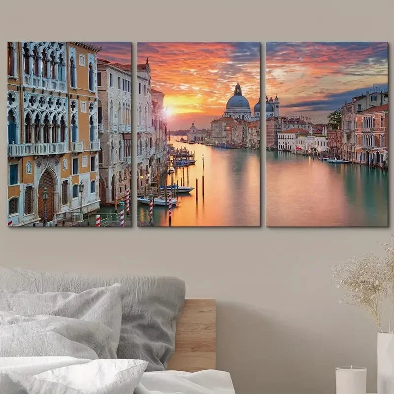 3pcs Depiction of The Grand Canal in Venice Metal Print Ready to Hang Art