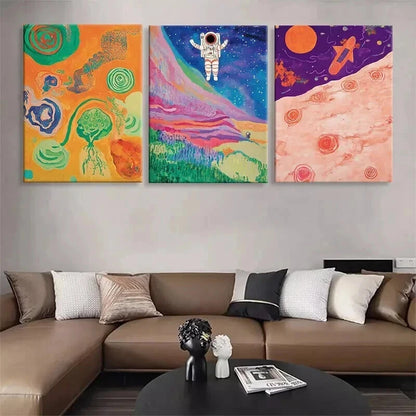 3pcs Colorful Astronaut Space Cosmic Perfect Wall Art Set Canvas Framed 40x60cm - High Quality Print 100% Australian Made Wall Canvas Ready to Hang