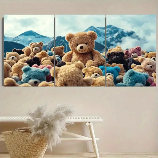 3pcs Teddy Bear Mountain Wall Art Set Canvas Framed 40x60cm - High Quality Print 100% Australian Made Wall Canvas Ready to Hang
