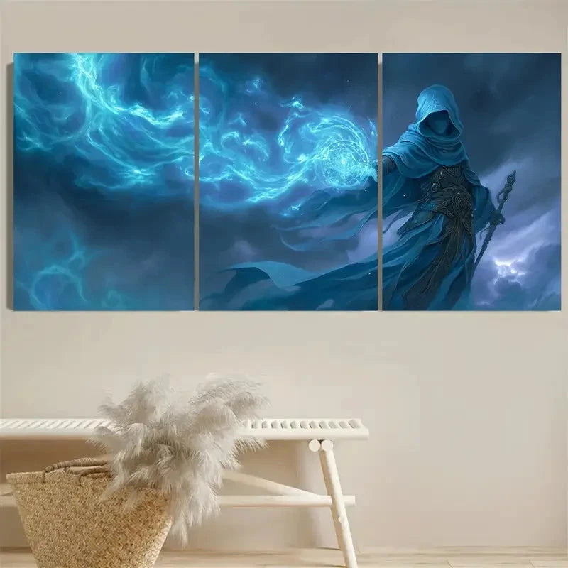 3pcs Celestial Wizard Fantasy Mage Art Wall Art Set Canvas Framed 40x60cm - High Quality Print 100% Australian Made Wall Canvas Ready to Hang