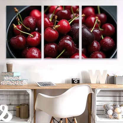 3pcs Fruits Delicious Cherry Bliss I Wall Art Set Canvas Framed 50x70cm - High Quality Print 100% Australian Made Wall Canvas Ready to Hang