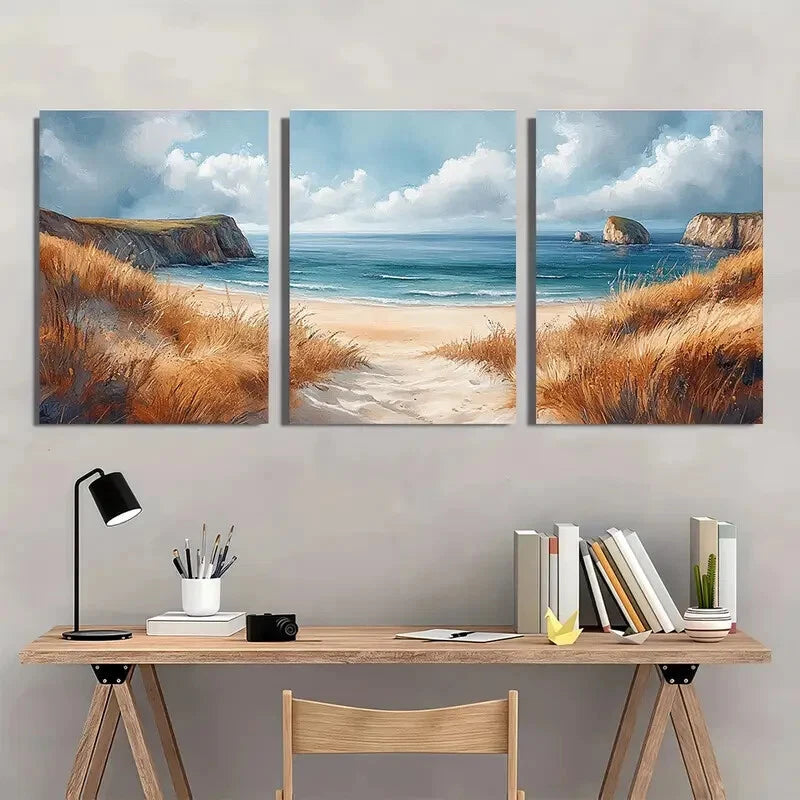 3pcs Coastal Watercolor Art Paintings Prints Metal Print Ready to Hang Art
