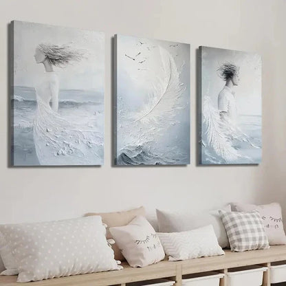 3pcs Abstract Feather Decor Wall Art Set Canvas Unframed - High Quality Print 100% Australian Made Wall Canvas