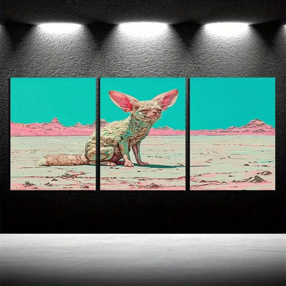 3pcs White Desert Fox Illustration Metal Print Ready to Hang Art