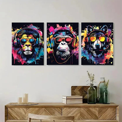 3pcs Animal Gaming Print Set of 3 Posters Metal Print Ready to Hang Art