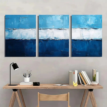 3pcs Blue and White Textured Abstract Metal Print Ready to Hang Art