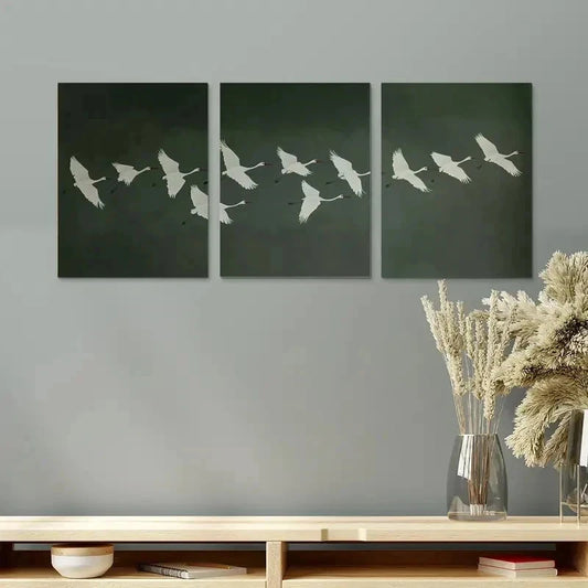 3pcs Japanese-Inspired Abstract Birds Perfect Wall Art Set Canvas Framed 40x60cm - High Quality Print 100% Australian Made Wall Canvas Ready to Hang