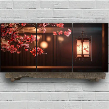 3pcs Plum Blossoms And Lanterns Red Flowers Metal Print Ready to Hang Art