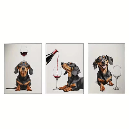 3pcs Sausage Dog Wine Series Wall Art Set Canvas Framed 40x60cm - High Quality Print 100% Australian Made Wall Canvas Ready to Hang
