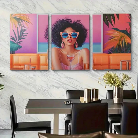3pcs Retro Trendy Girly Aesthetic Bar Cart Metal Print Ready to Hang Art