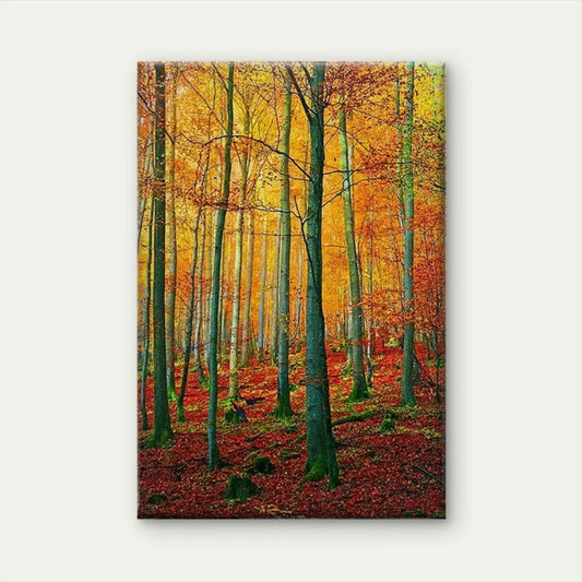 Golden Autumn Forest Landscape 60x90cm Metal Print Ready to Hang